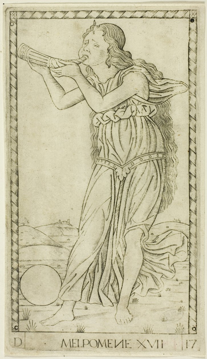 Melpomene, Platte siebzehn aus Apollo und die Musen von Master of the E Series Tarocchi