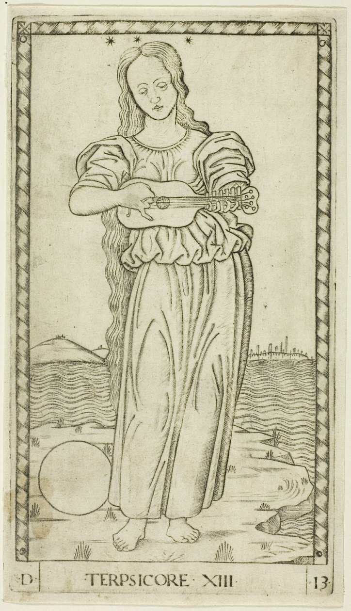 Terpsichore, Platte dreizehn aus Apollo und die Musen von Master of the E Series Tarocchi