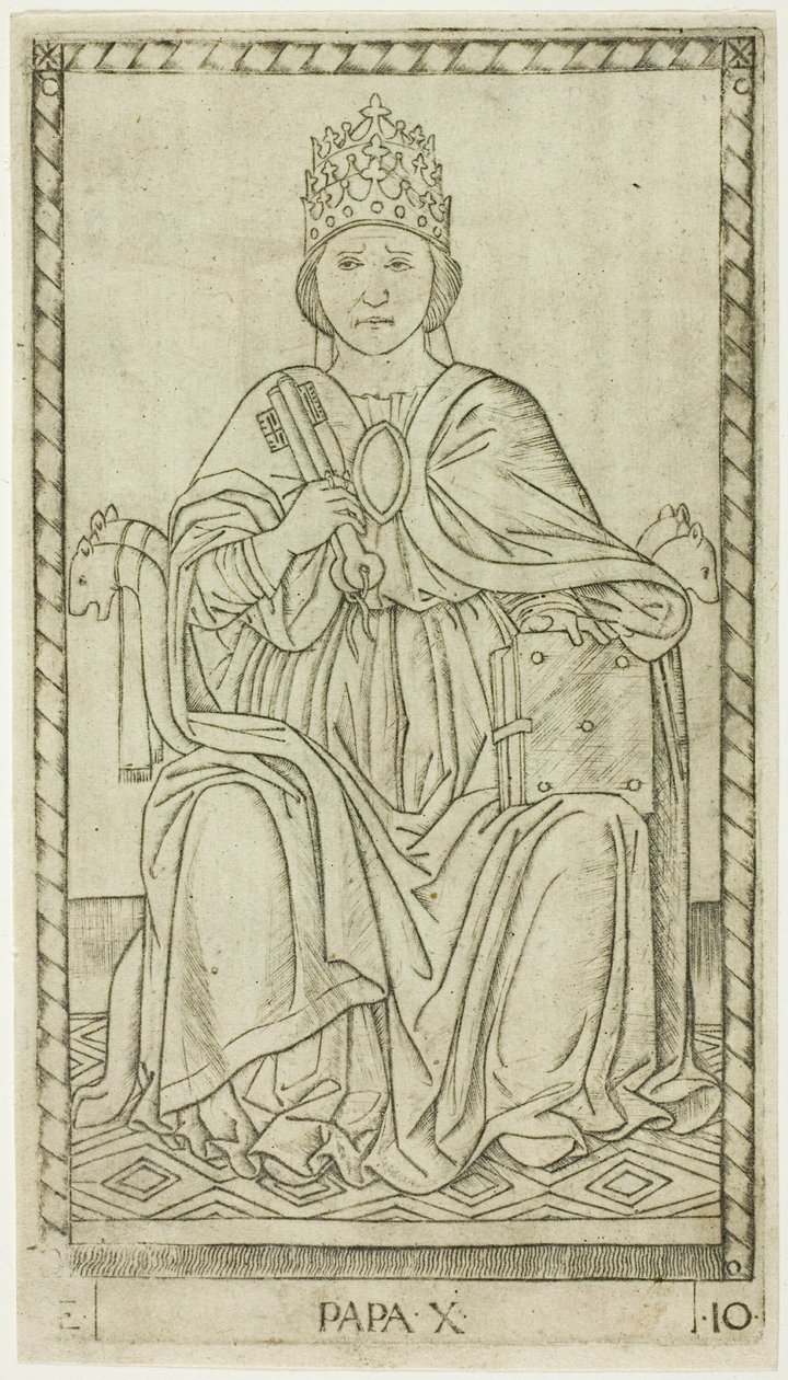 Der Papst, Platte zehn aus Die Ränge und Bedingungen der Menschen von Master of the E Series Tarocchi