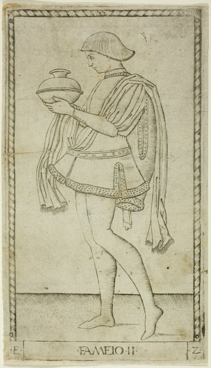 Der Diener, Tafel zwei aus Die Ränge und Bedingungen der Menschen von Master of the E Series Tarocchi