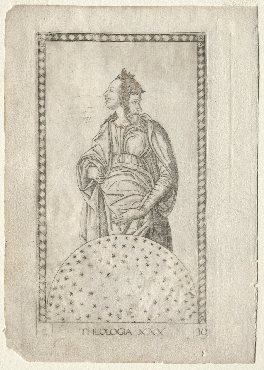 Theologie aus dem Tarocchi, Serie C: Freie Künste, #30, vor 1467 von Master of the E Series Tarocchi