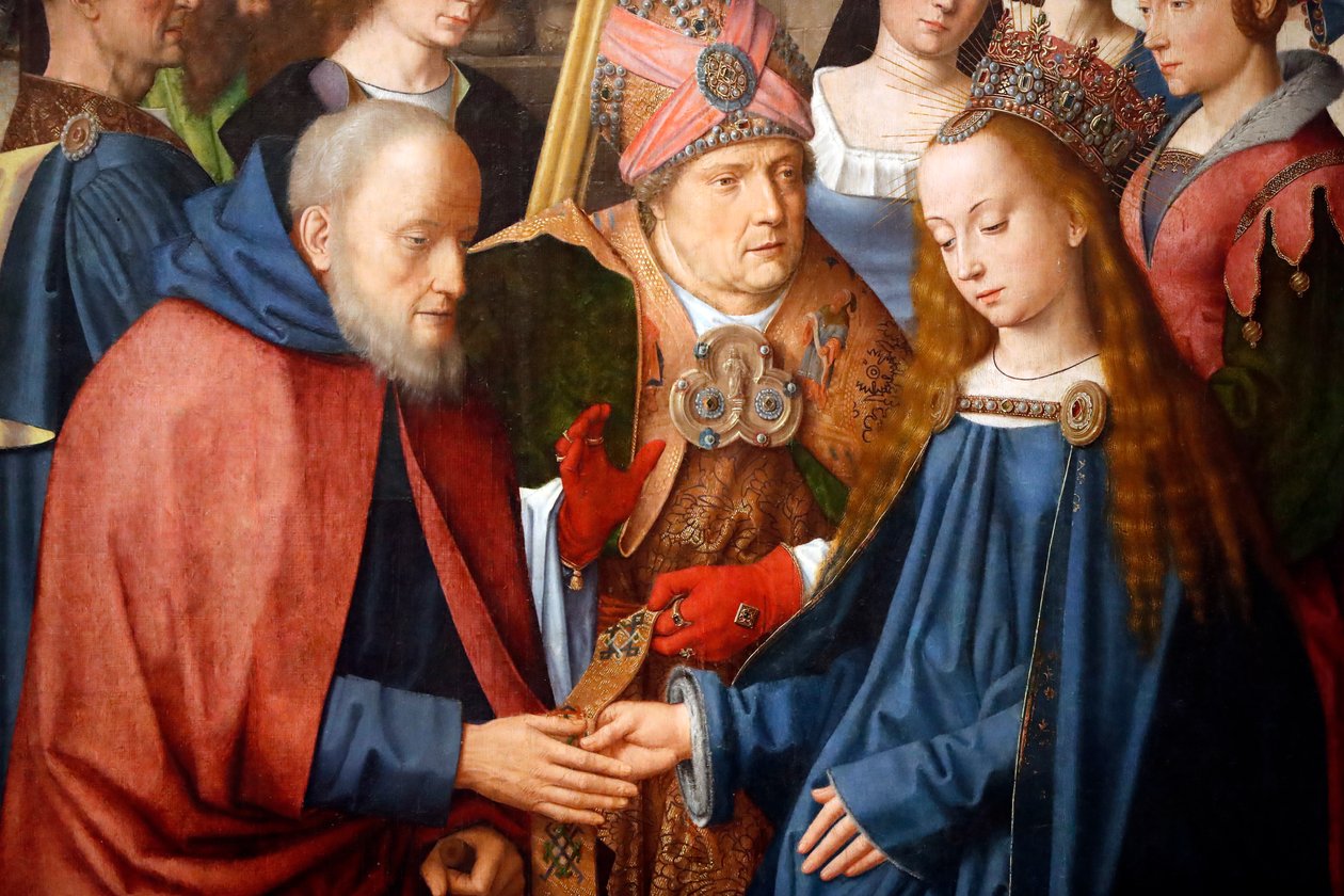 Evora Museum. Meister des Evora-Altarbildes. Die Hochzeit der Jungfrau und Joseph. Flämische Schule 1500. Portugal. von Master of the Evora Altarpiece