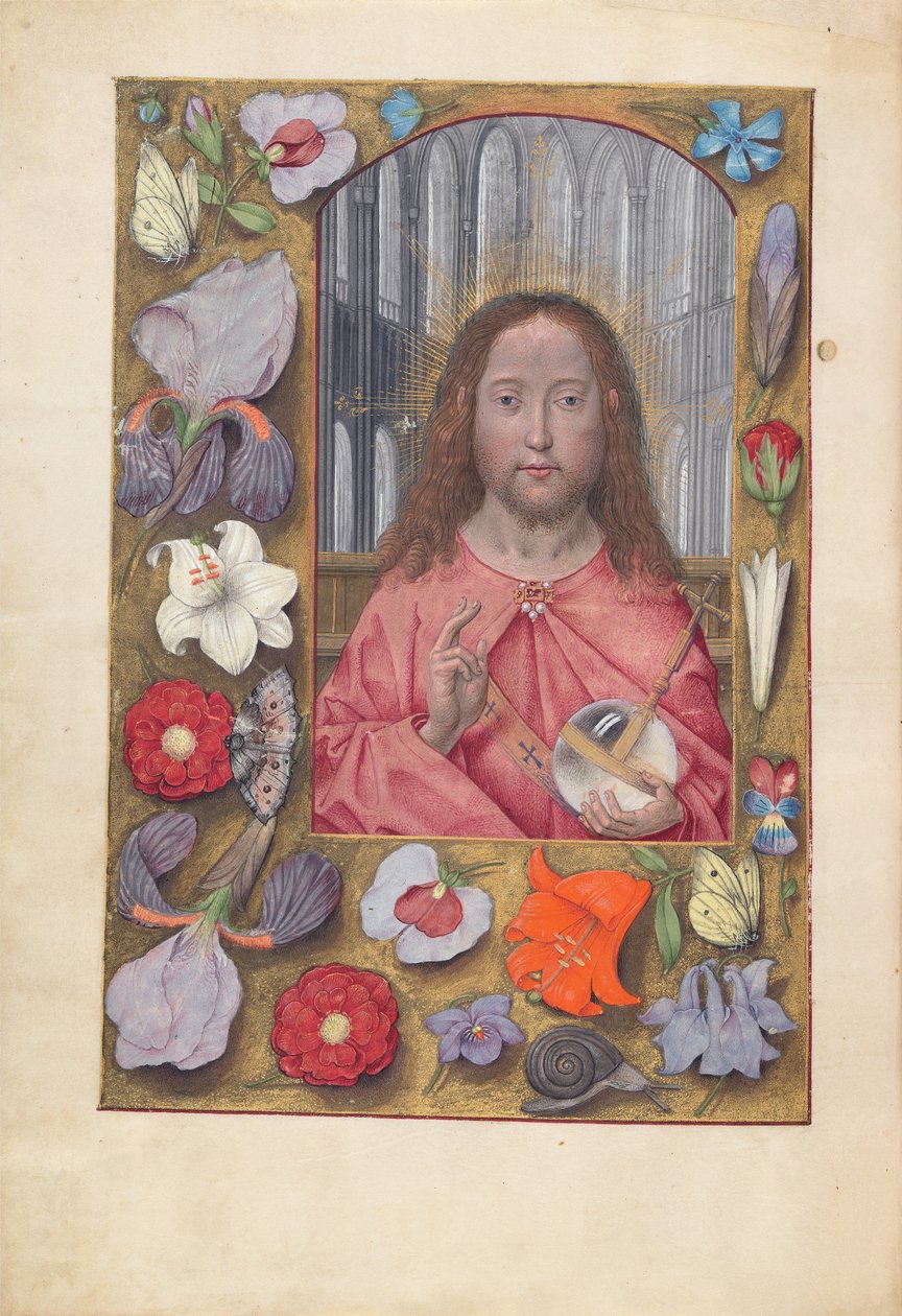 Stundenbuch der Königin Isabella der Katholischen, Königin von Spanien: Fol. 14v, Salvator Mundi von Master of the First Prayerbook of Maximillian