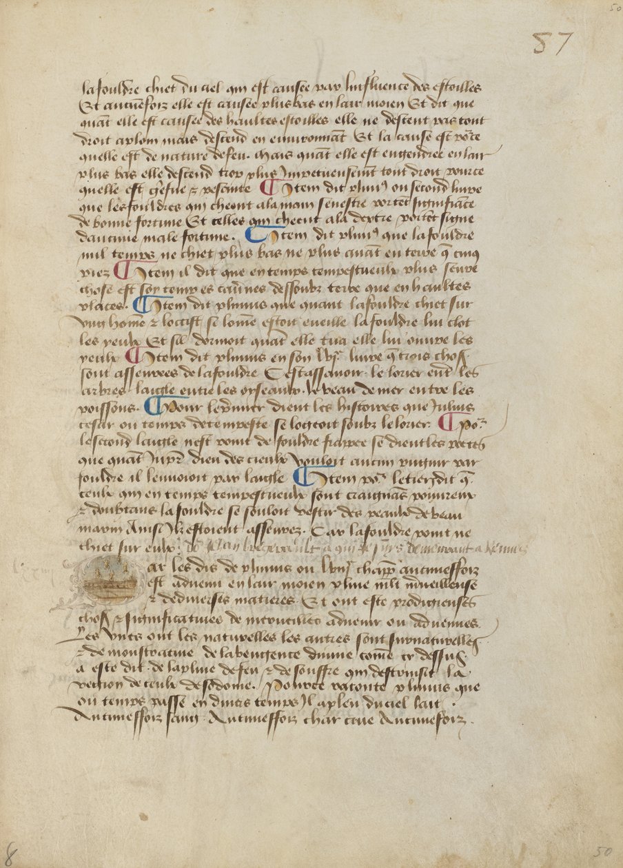 Historisierte Initiale P: Platzregen von Kröten, Baumfröschen und Ungeziefer von Master of the Geneva Boccaccio