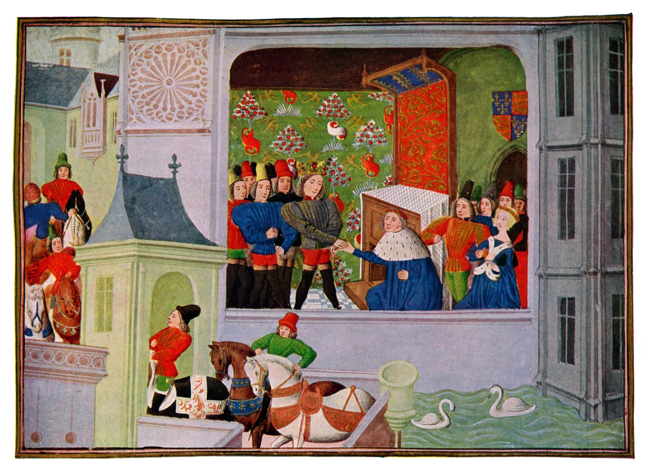 Interview von Richard II. und dem Herzog von Gloucester, 14. Jahrhundert 15. Jahrhundert von Master of the Harley Froissart