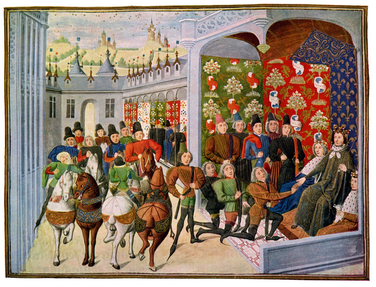 König Heinrich VI. von Frankreich empfängt die englischen Gesandten, 15. Jahrhundert von Master of the Harley Froissart