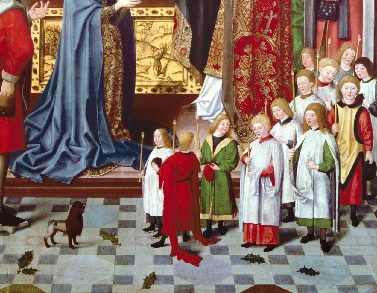 Die sieben Freuden der Jungfrau Altarbild: Detail eines Knabenchors, um 1480 (Detail) von Master of the Holy Parent