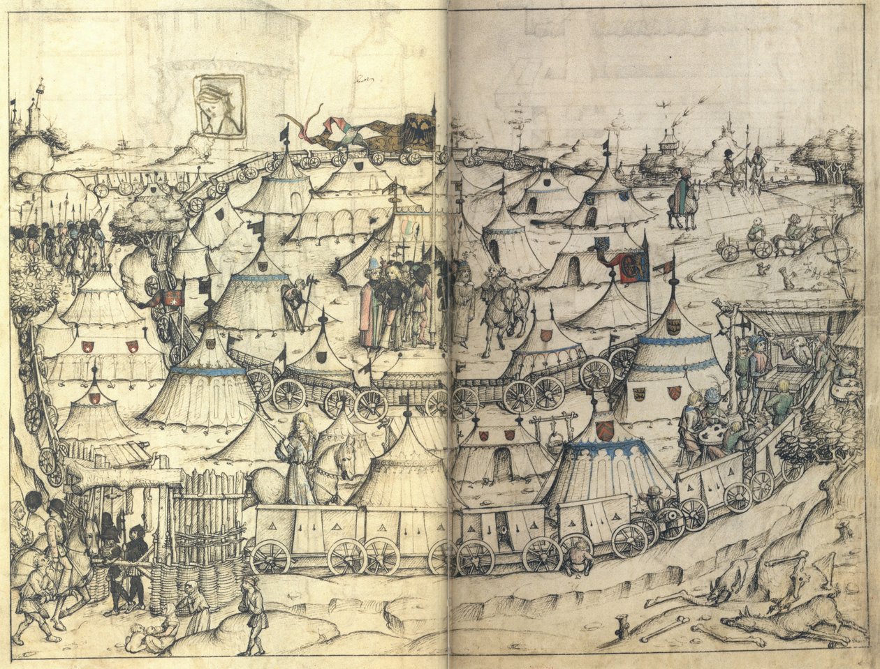 Der Wagenfort aus dem Mittelalterlichen Hausbuch von Schloss Wolfegg, um 1485 von Master of the Housebook of Wolfegg