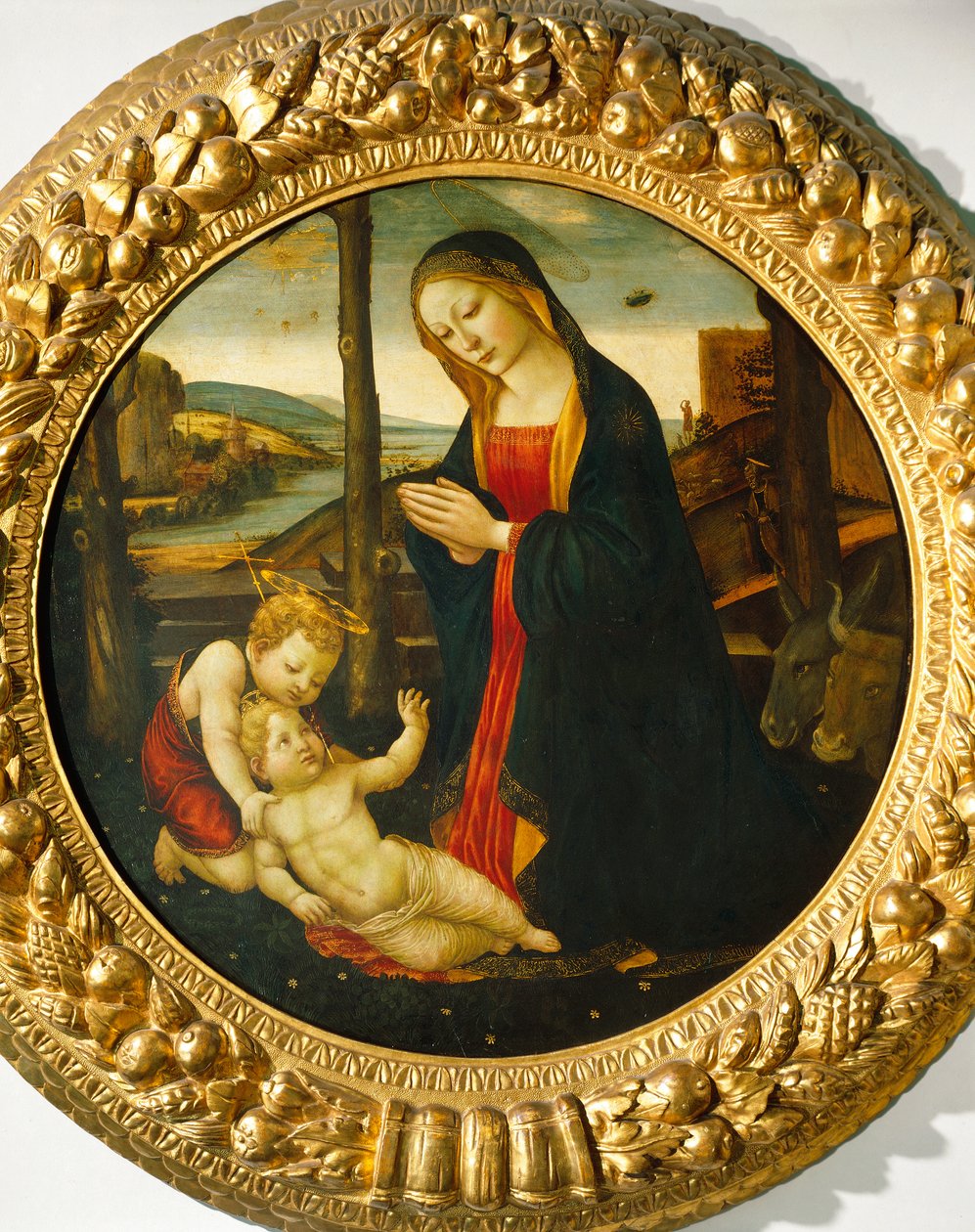 Madonna mit Kind und Johannes dem Täufer von Master of the Miller Tondo (attr. to)