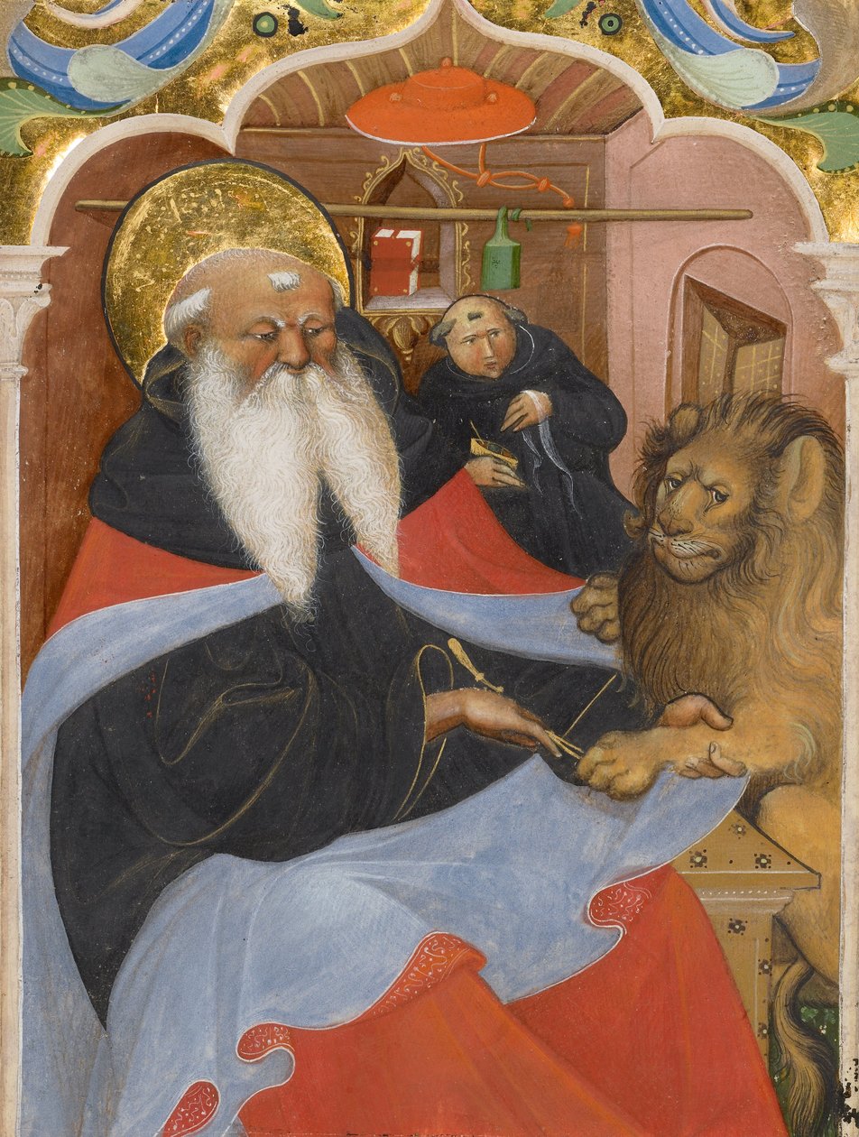 Heiliger Hieronymus zieht einen Dorn aus der Pfote eines Löwen von Master of the Murano Gradual