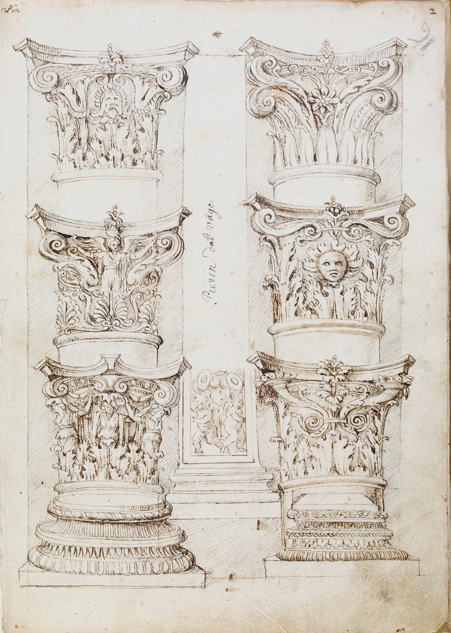 Sechs Kapitelle, eine Lisenen und zwei Säulenbasen, ca. 1512-1517 von Master of the Oxford Album