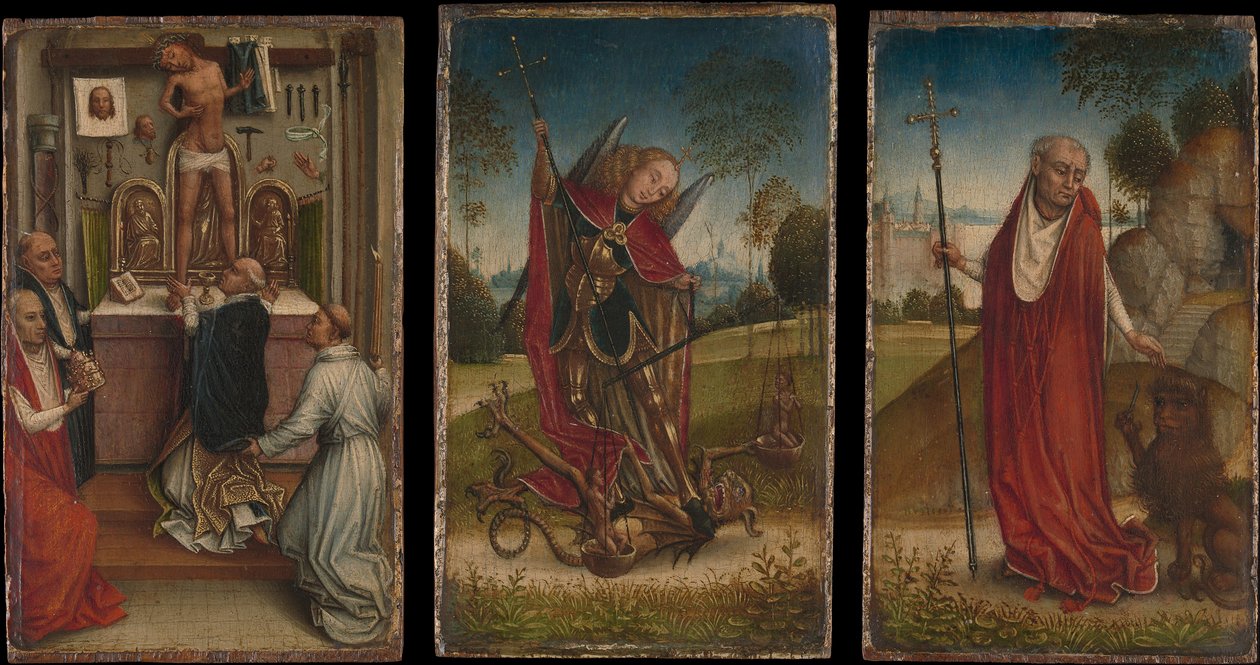 Heiliger Michael, Die Messe des heiligen Gregor, Heiliger Hieronymus von Master of the Saint Catherine Legend