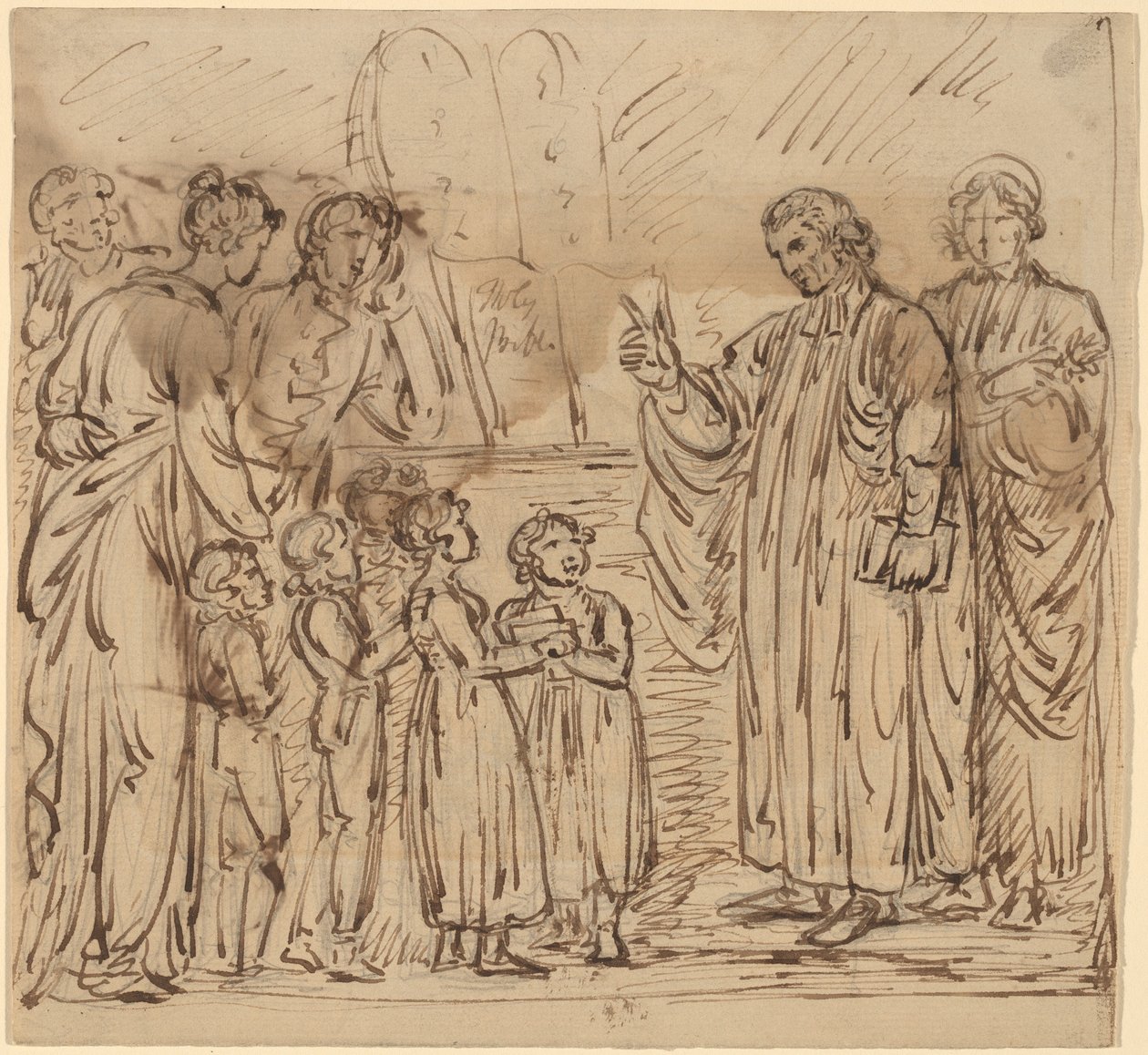 Bibelstunde (recto) von Mather Brown