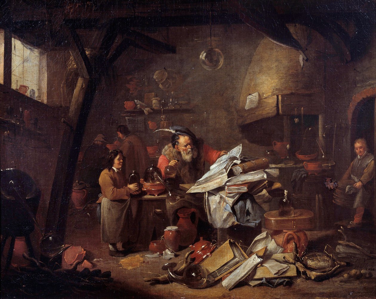 Innenansicht eines Alchemistenlabors von Matheus van Helmont
