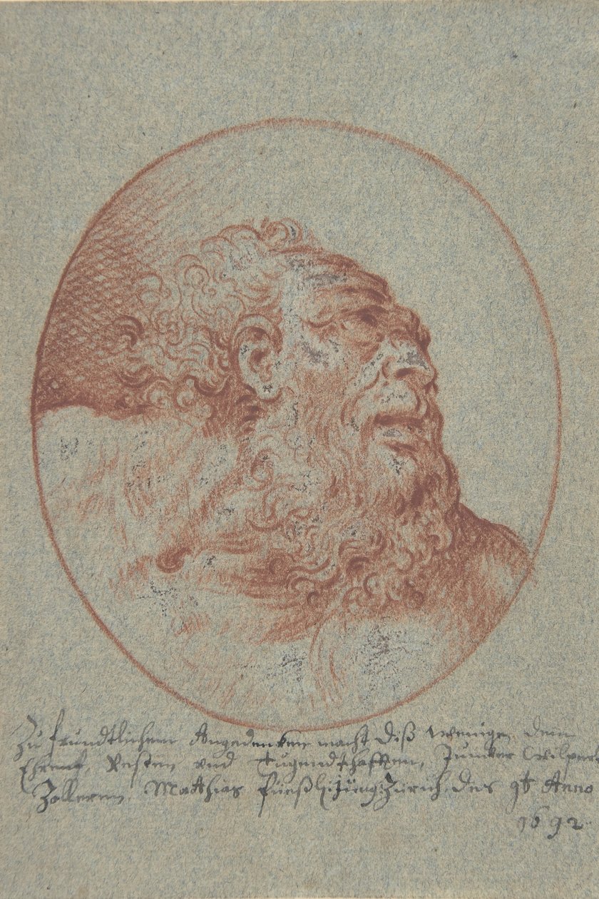Kopf eines bärtigen Mannes, der nach rechts schaut, 1692 von Mathias Fussli