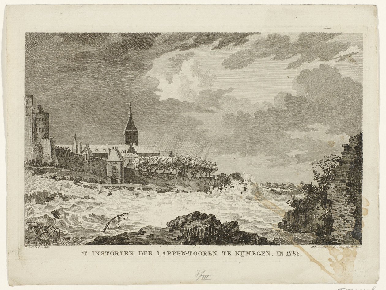 Einsturz des Lappenturms in Nijmegen, 1784 von Mathias de Sallieth