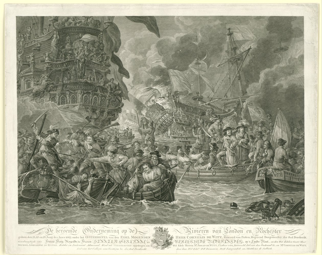 Der niederländische Überfall auf die Medway und die Eroberung der Royal Charles, 1667 von Mathias de Sallieth