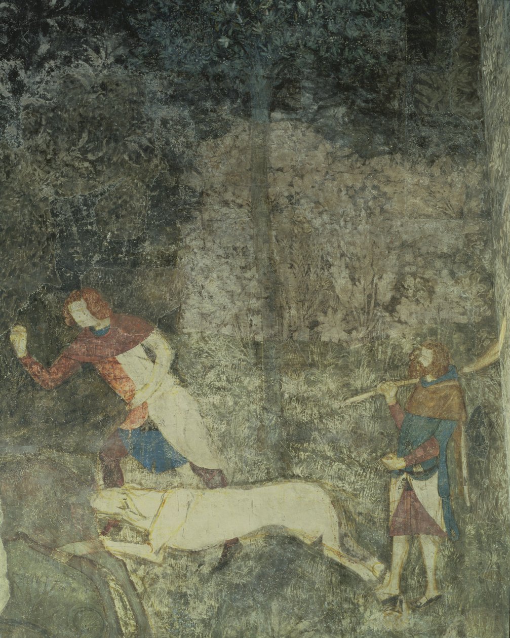 Männer jagen mit Hunden, Detail (Dekorationsschema aus La Chambre du Cerf) von Matteo Giovanetti