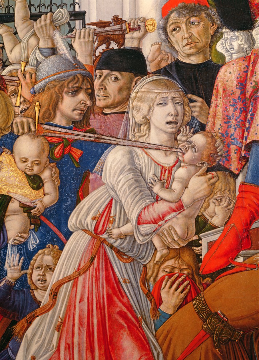 Das Massaker der Unschuldigen (Detail eines Soldaten, der ein Baby mit seinem Schwert durchbohrt) von Matteo di Giovanni di Bartolo