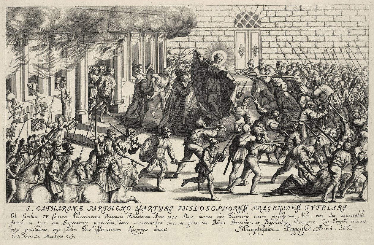 Die heilige Katharina schützt Karl IV. während des Pisaner Volksaufstands im Mai 1355 von Matthäus Küsel
