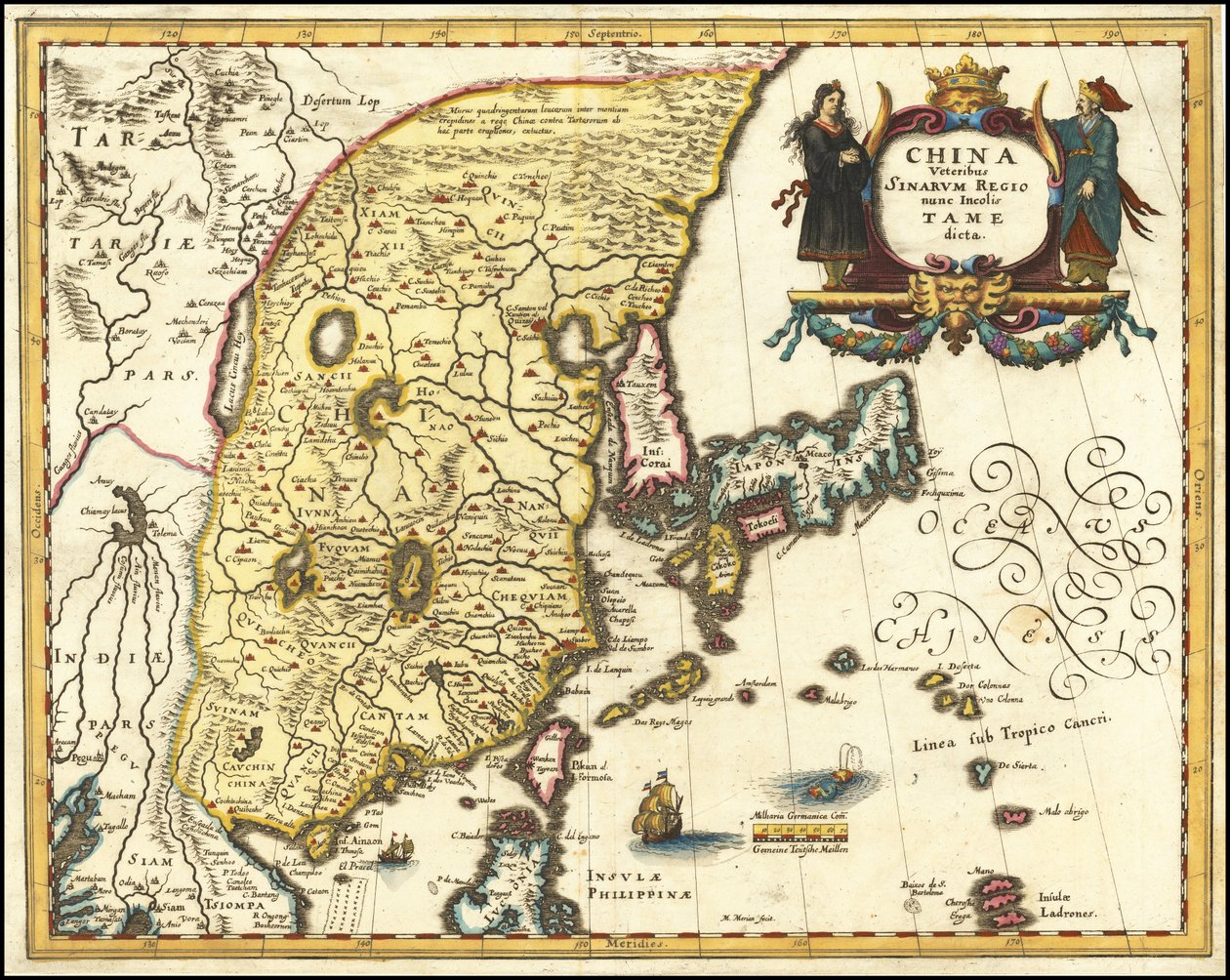 Karte von China, Japan und Korea von Matthäus Merian, 1636 von Matthaus Merian