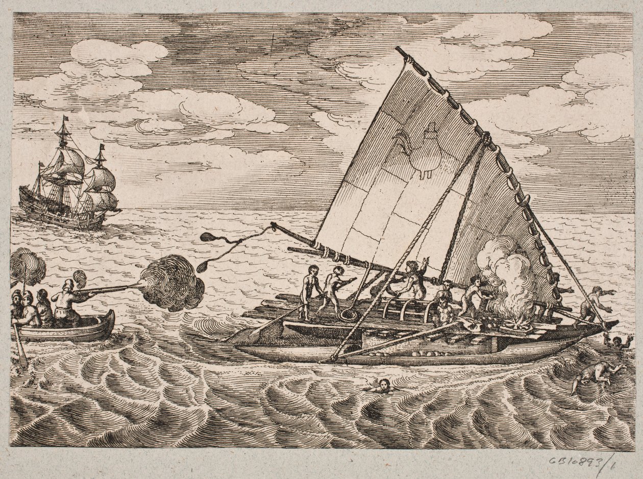 Holländer erobern Schiff mit wilden Leuten und Kindern von Matthäus Merian d.Æ.