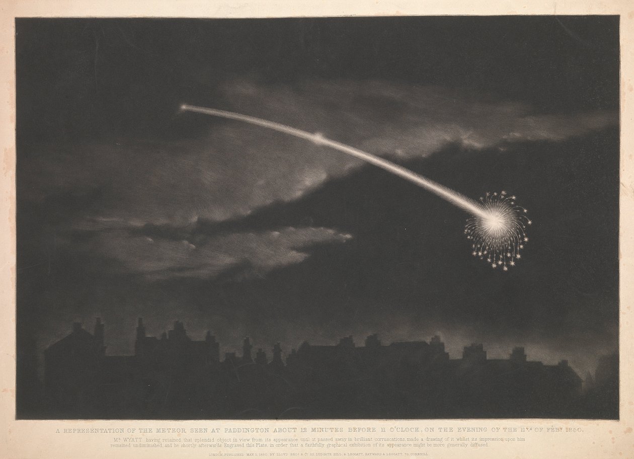 Eine Darstellung des Meteors, der etwa 12 Minuten vor 11 Uhr abends am 11. Februar 1850 in Paddington gesehen wurde von Matthew Cotes Wyatt