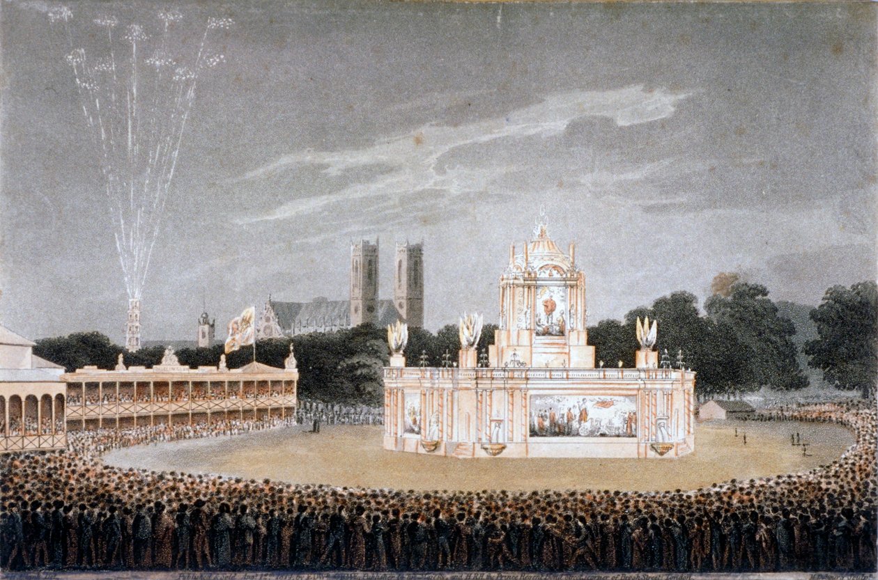 Feuerwerk im Green Park, Westminster, London, 1814 von Matthew Dubourg