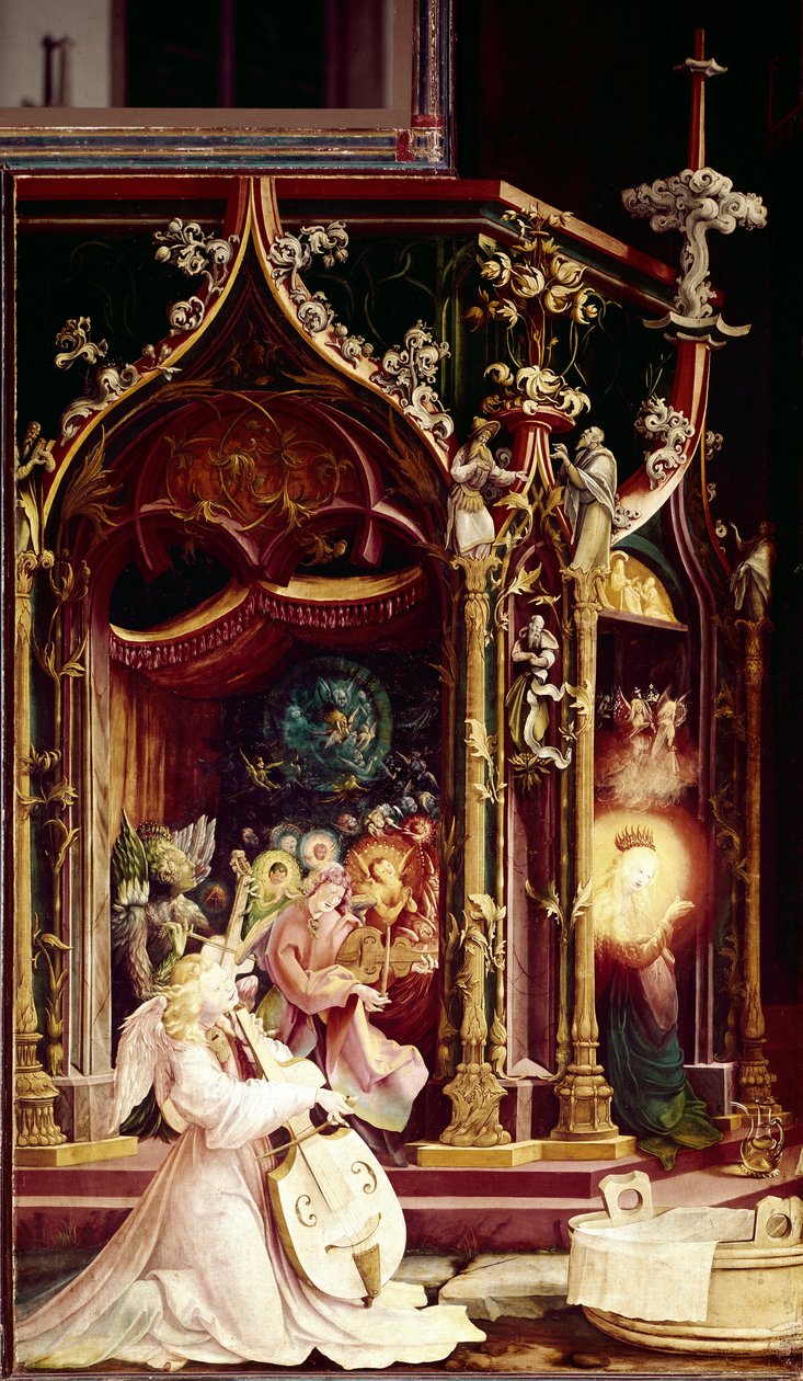 Konzert der Engelmusiker in der Geburt Christi (Detail) von Matthias (c.1480 1528) Grunewald