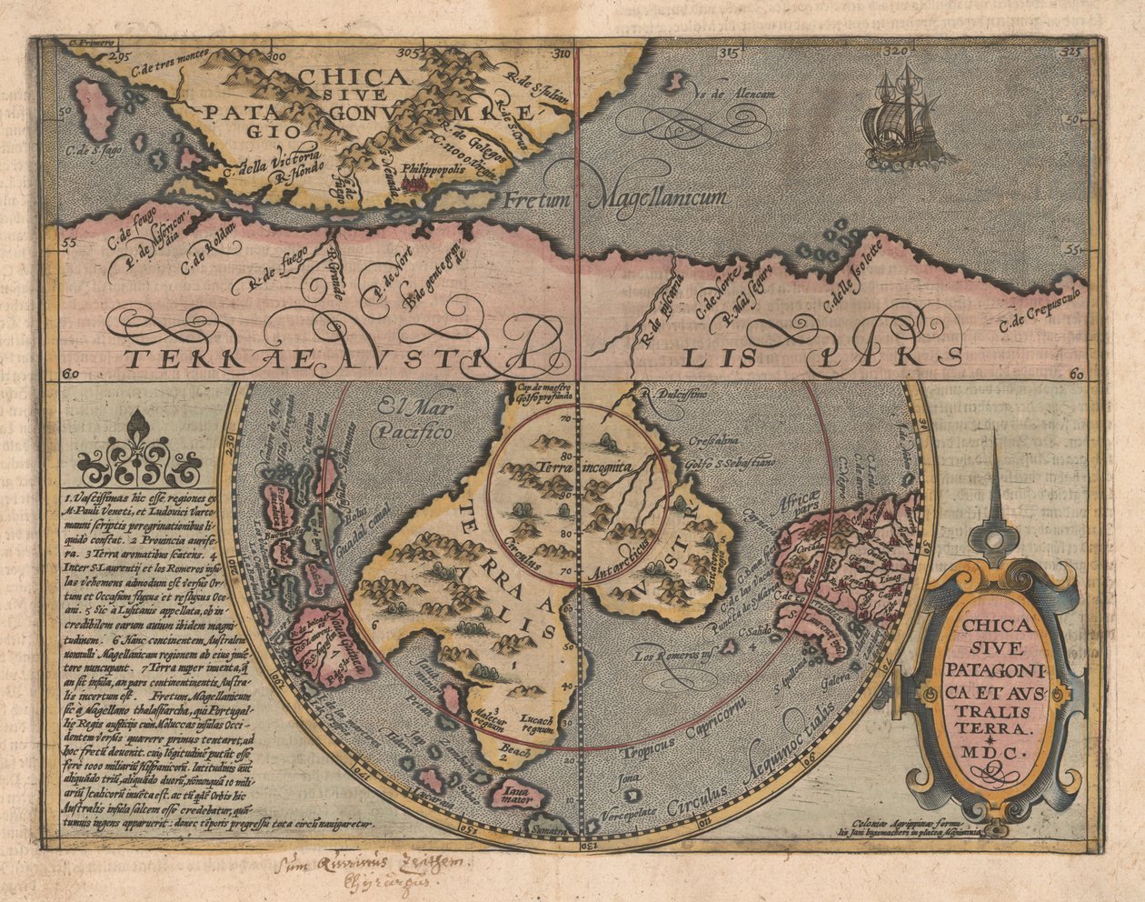 Chica sive Patagonica et Australis Terra aus Geographisches Handtbuch von Matthias Quad