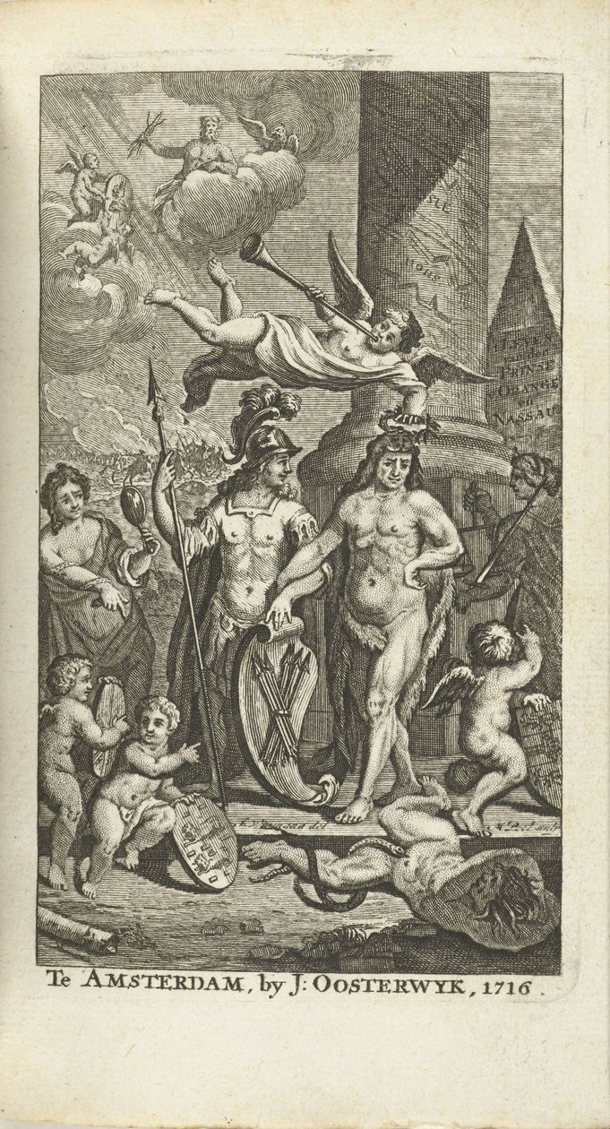 Gravierte Titelseite für J. Lamigue: Das Leben von Seiner Hoheit Johann Wilhelm Friso, 1716 von Matthijs Pool