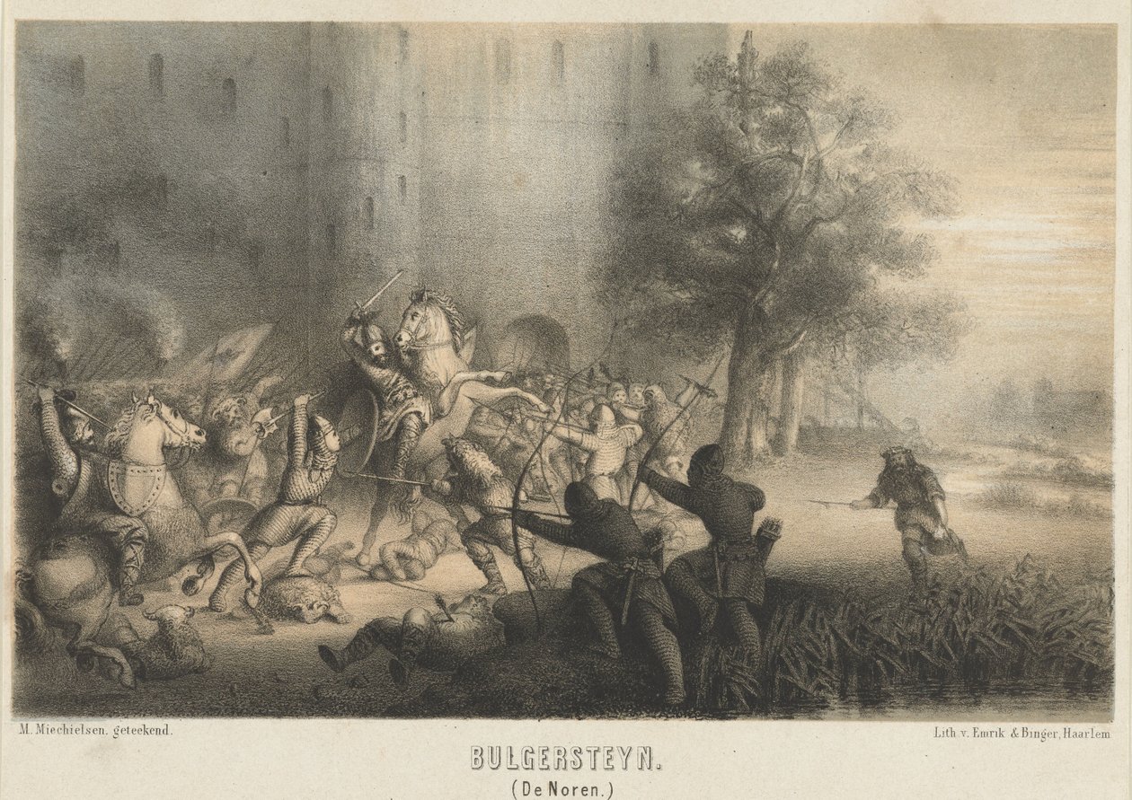 Bulgersteyn belagert durch die Normannen, ca. 810 von Matthijs Willem Gerardus Michielsen