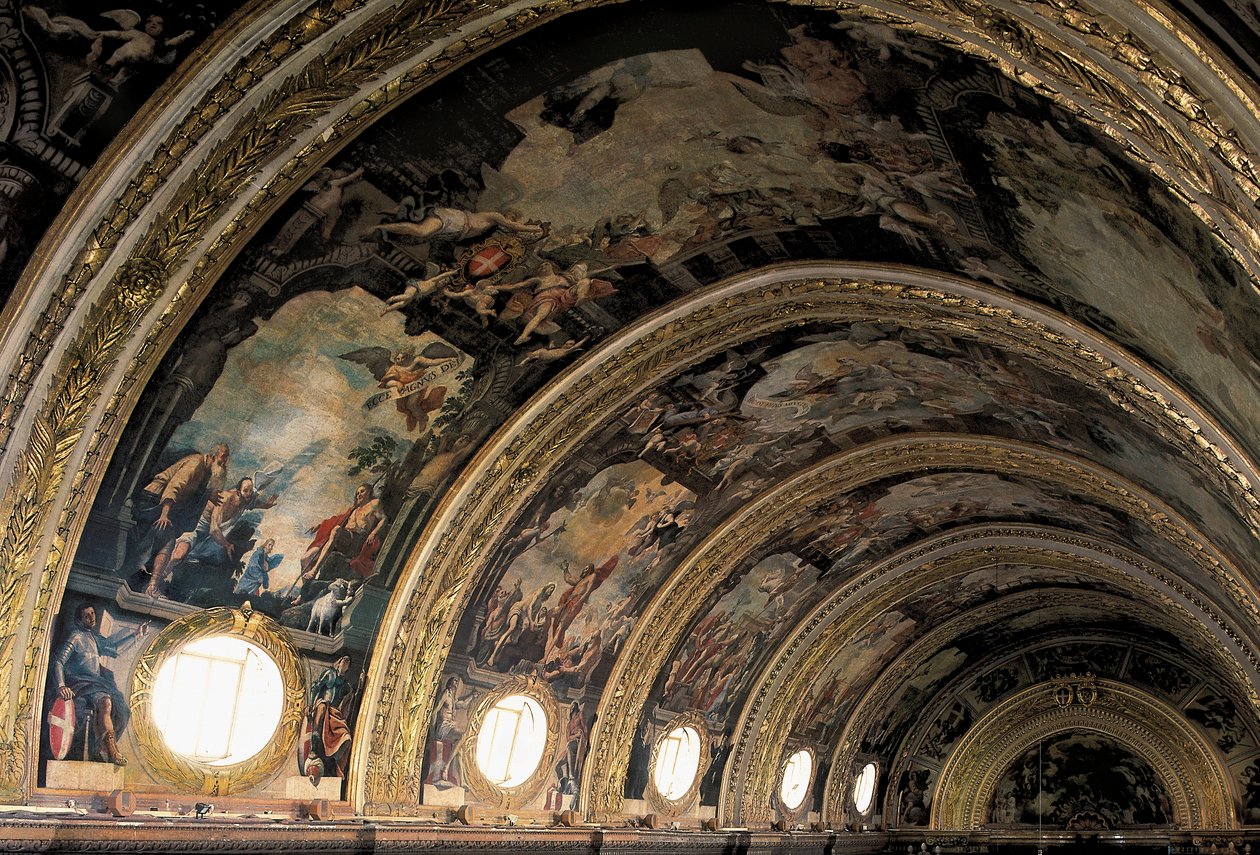 Fresko des Gewölbes des Hauptschiffs der Kathedrale St. Johannes in der Stadt Valletta, Malta von Mattia Preti