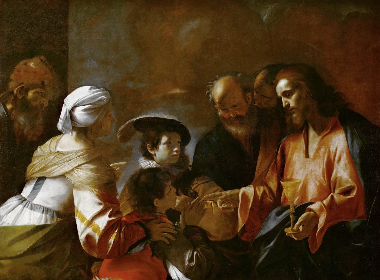 Christus segnet die Kinder Lasst die kleinen Kinder zu mir kommen, ca. 1635 von Mattia Preti
