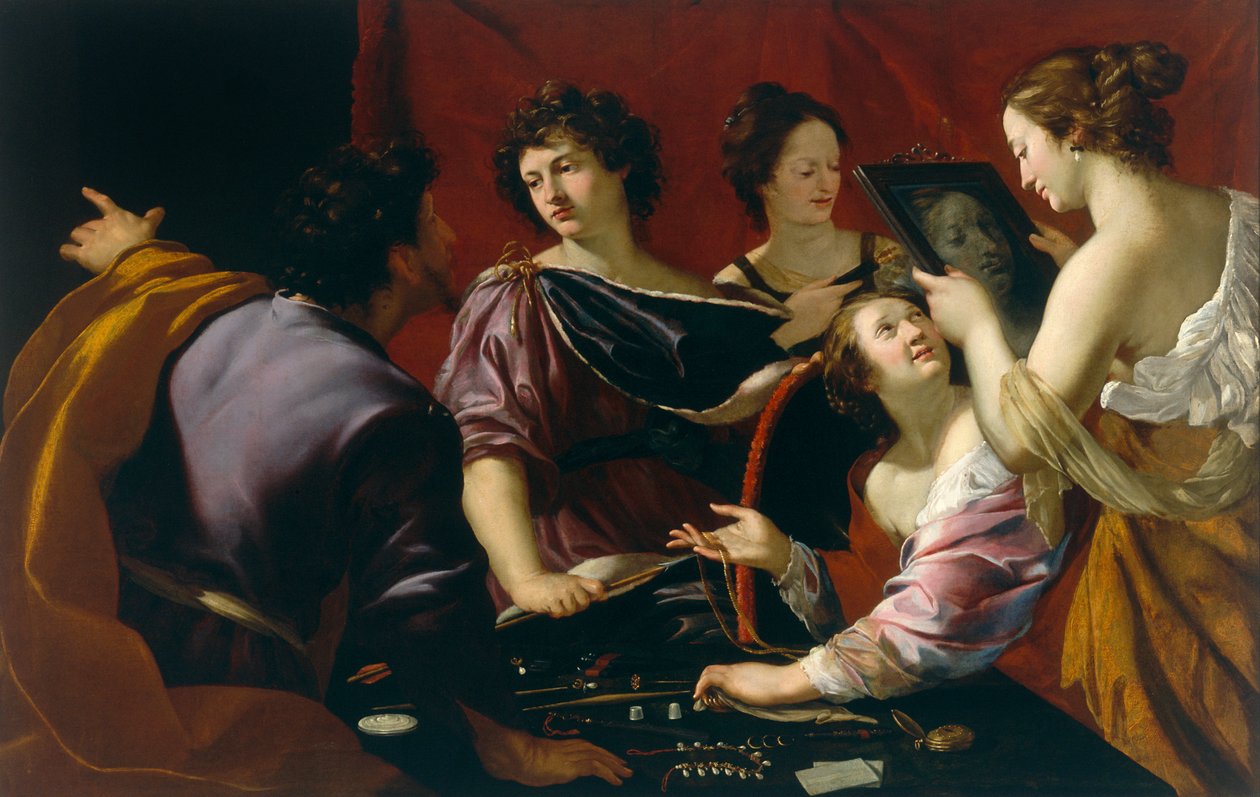 Tasso am Hof von Ferrara (oder Allegorie der fünf Sinne), (Detail) ca. 1630-90 von Mattia Preti