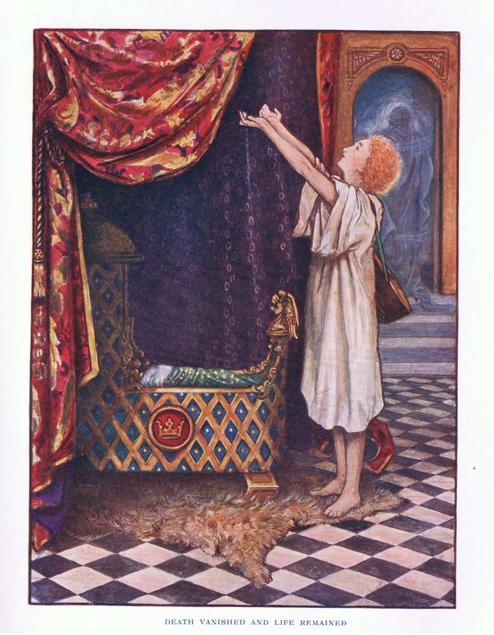 Der Tod verschwand und das Leben blieb, Illustration aus Lady Anns Märchen, 1914 von Maud Tindal Atkinson