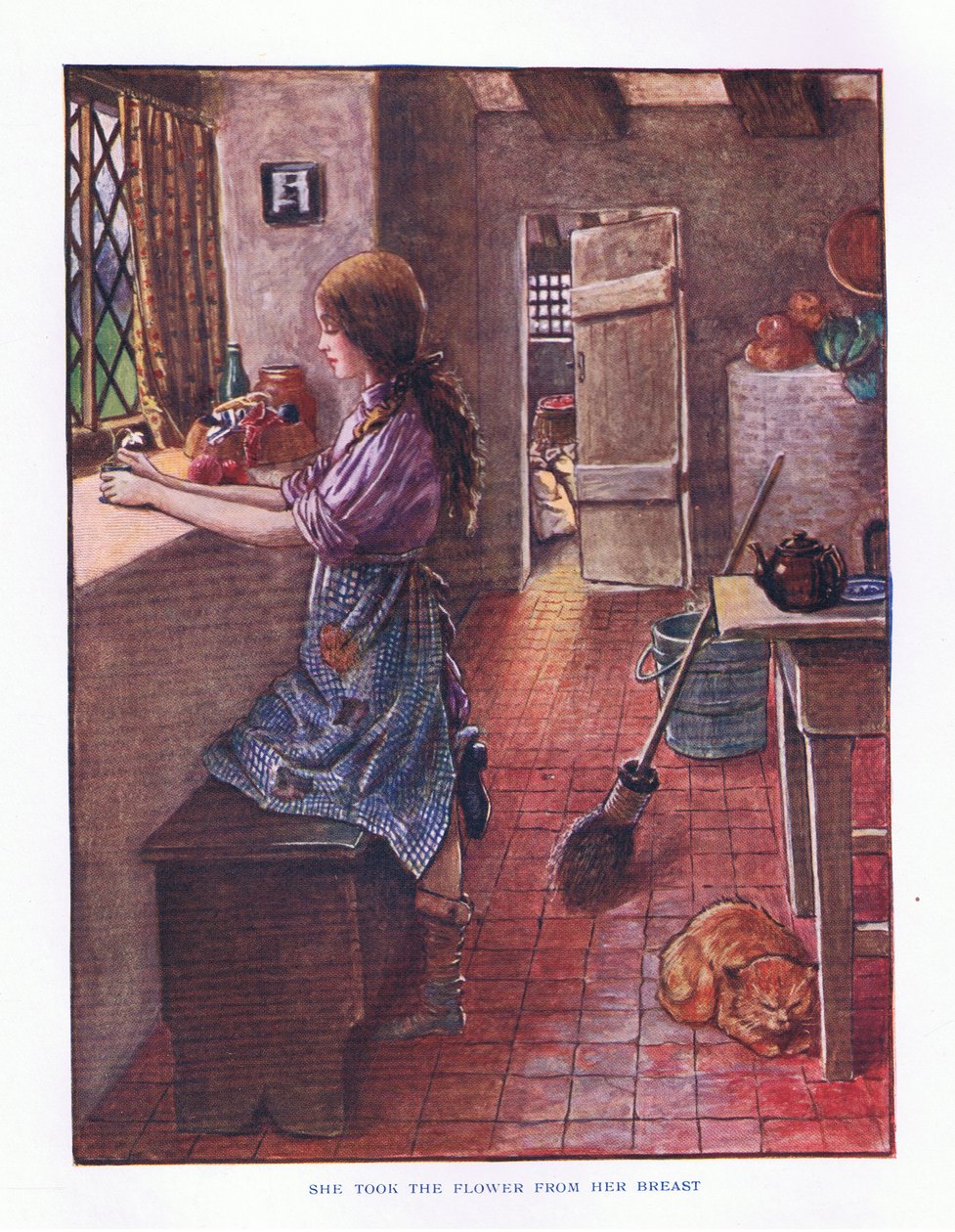 Sie nahm die Blume aus ihrer Brust, Illustration aus Lady Anns Märchen, 1914 von Maud Tindal Atkinson