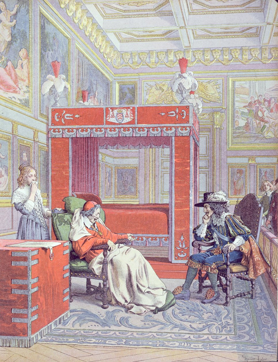 Der Tod von Armand-Jean du Plessis, Kardinal Richelieu (1585-1642), Illustration aus einem Leben von Richelieu von Theodore Camu, 1910 von Maurice Leloir