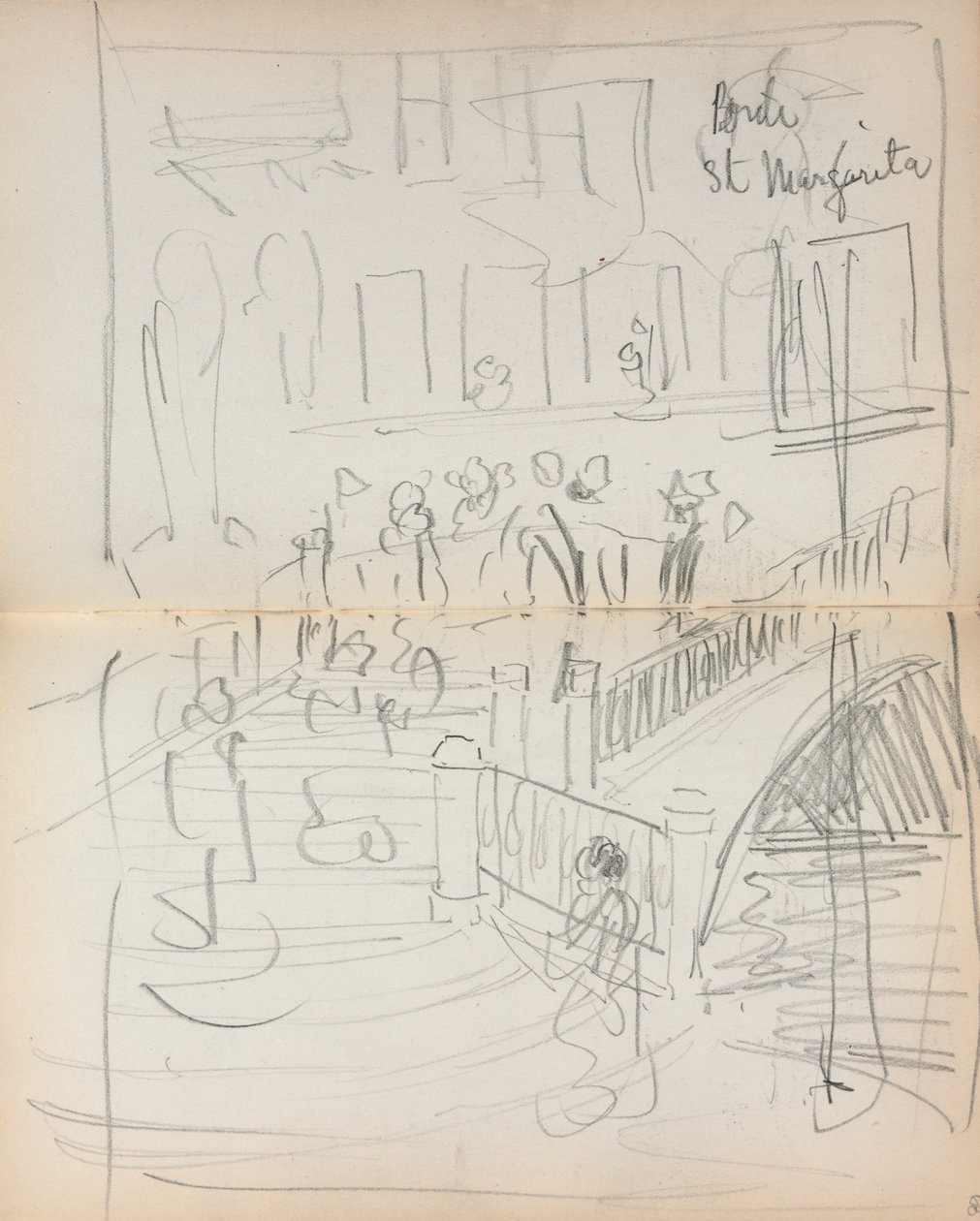 Italienisches Skizzenbuch: Brücke St. Margarita Seite 67 & 68, 1898-1899 von Maurice Brazil Prendergast