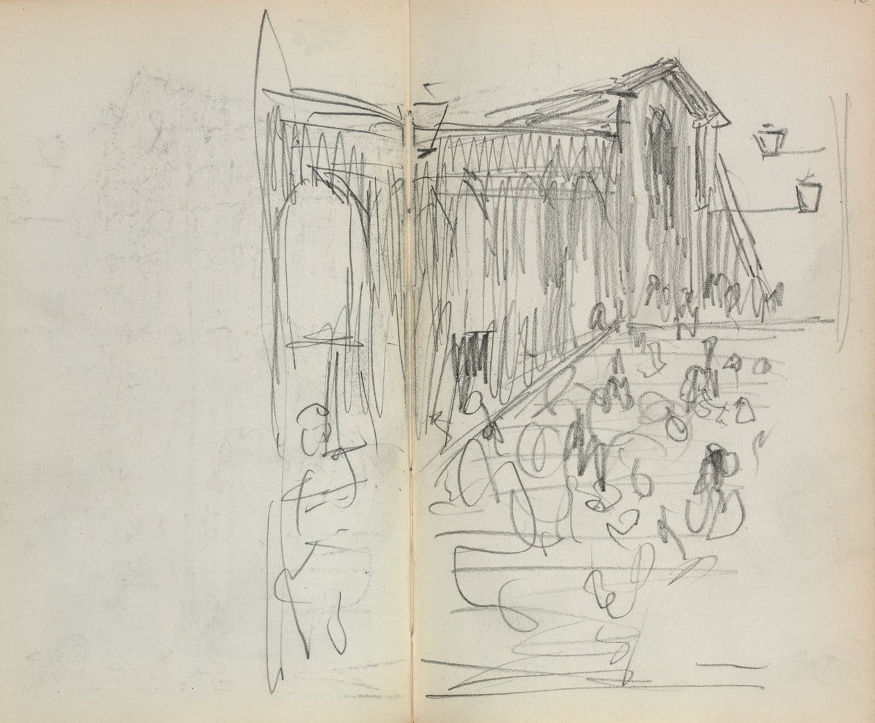 Italienisches Skizzenbuch: Brücke mit Figuren Seite 95 & 96, 1898-1899 von Maurice Brazil Prendergast