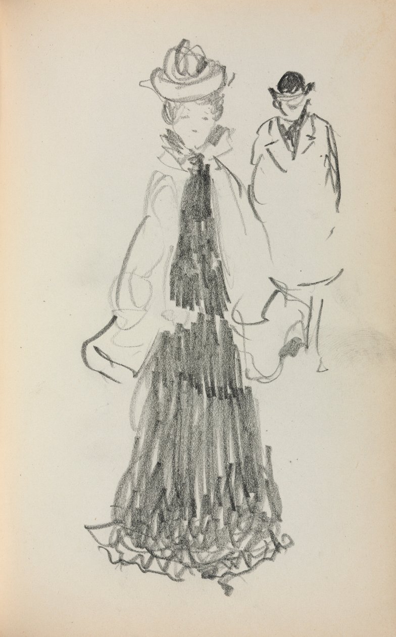 Italienisches Skizzenbuch: Stehende Frau und Mann Seite 125, 1898-1899 von Maurice Brazil Prendergast