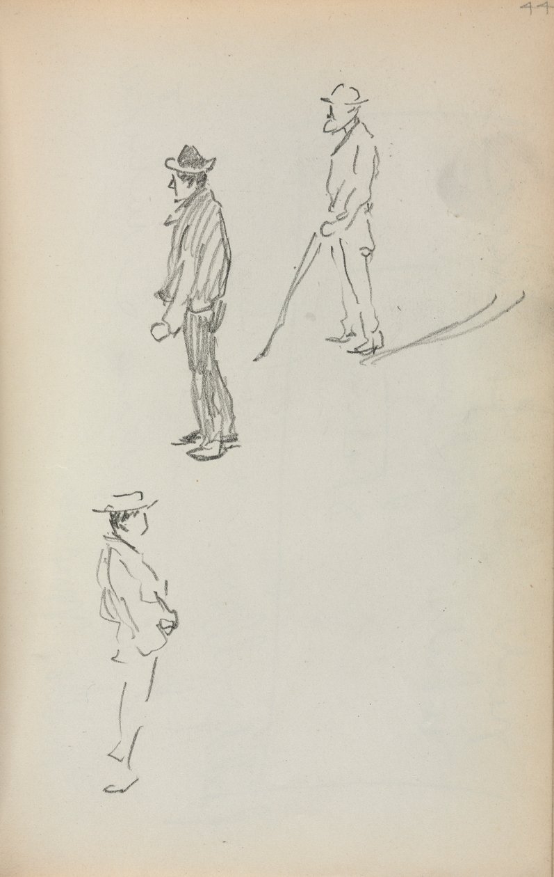 Italienisches Skizzenbuch: Drei stehende Männer Seite 44, 1898-1899 von Maurice Brazil Prendergast