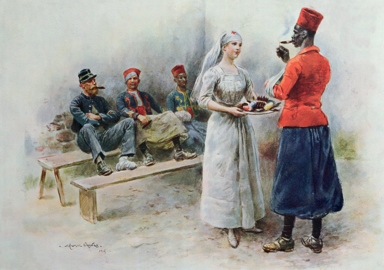 Die Lieblingskrankenschwester mit Zouaven und Soldaten während des Ersten Weltkriegs, 1915 von Maurice Henri Orange