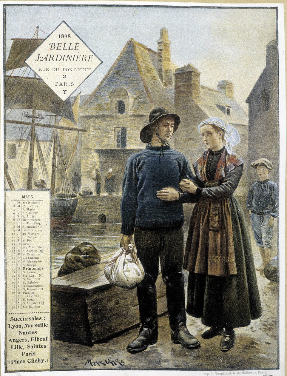 Die Abfahrt der bretonischen Fischer nach Neufundland - Kalender „La Belle Jardinière“ von Maurice Henri Orange