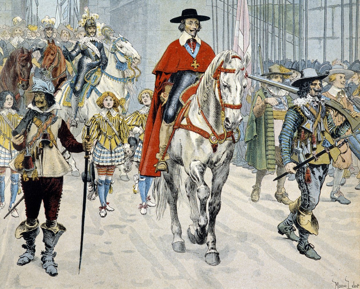 Kardinal Richelieu reitet durch die Straßen von Paris von Maurice Leloir