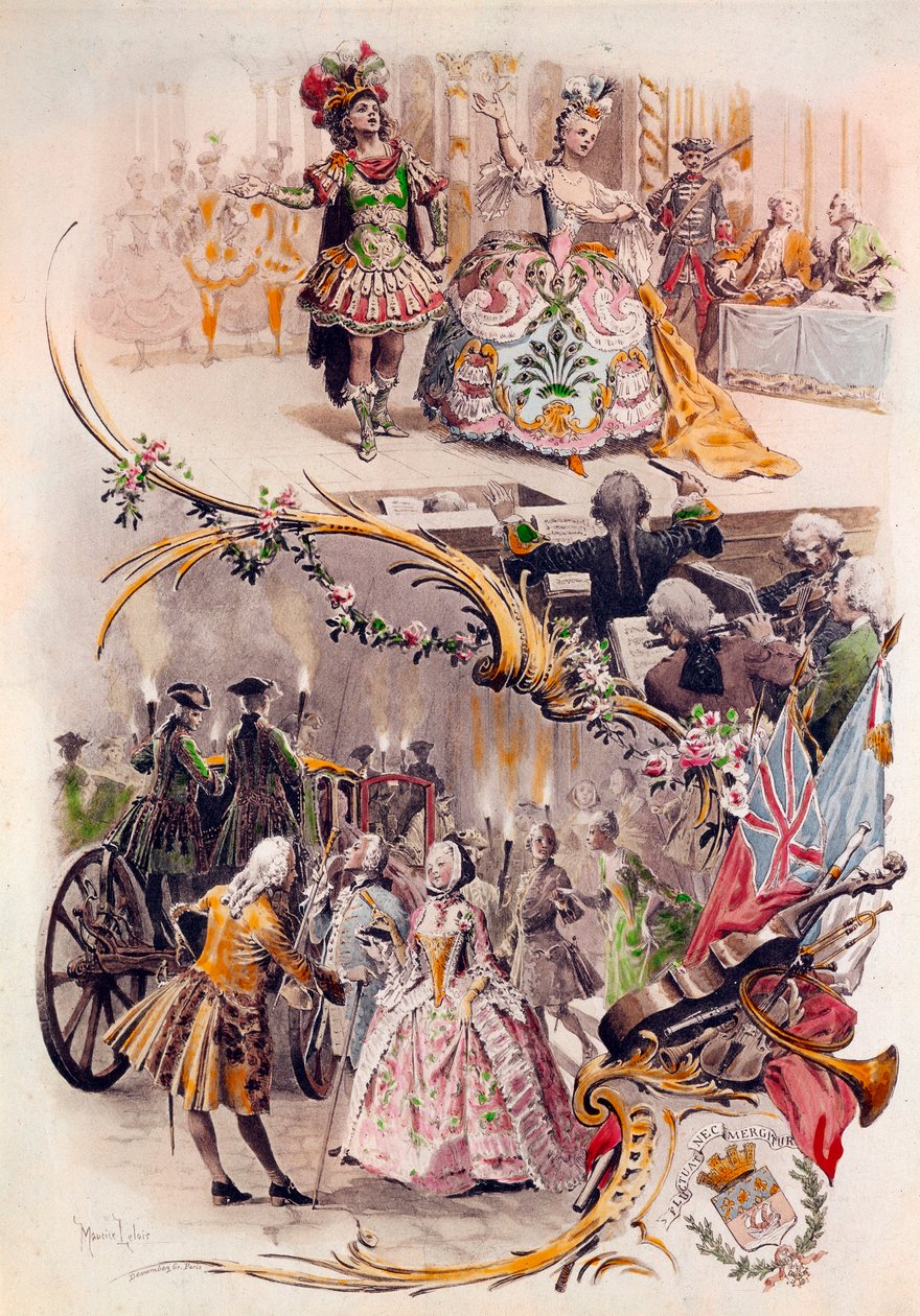 Hochzeitsmenü mit Illustration von Maurice Leloir (1851-1940) von Bällen in Kostümen und galanten Szenen, 6/04/1900 von Maurice Leloir