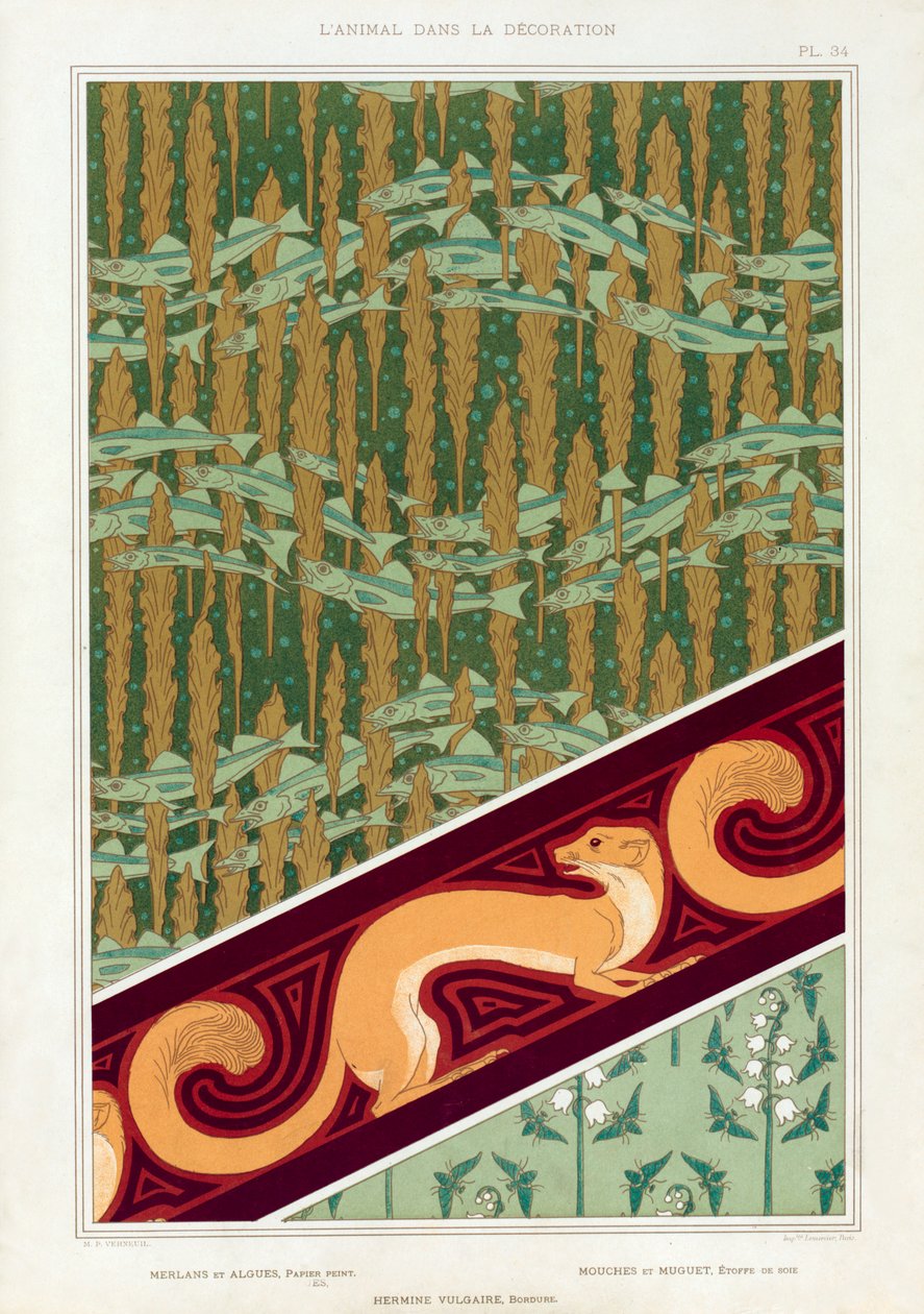 Entwürfe für Tapeten, Bordüre und Seidenstoff, veröffentlicht 1897 von Maurice Pillard Verneuil