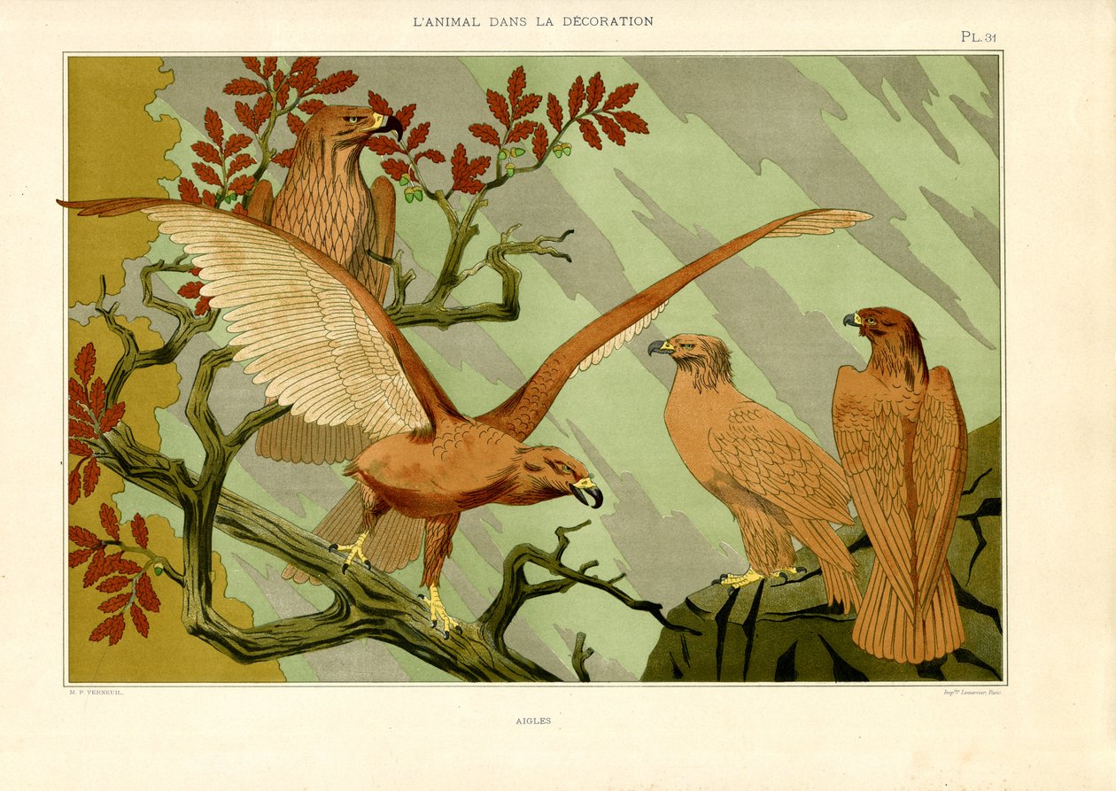 Adler in Jugendstil-naturalistischer Darstellung von Maurice Pillard Verneuil