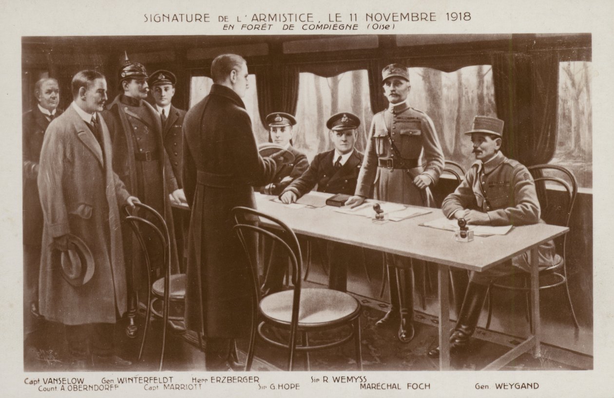 Unterzeichnung des Waffenstillstands zur Beendigung des Ersten Weltkriegs, Wald von Compiègne, Frankreich von Maurice Pillard Verneuil