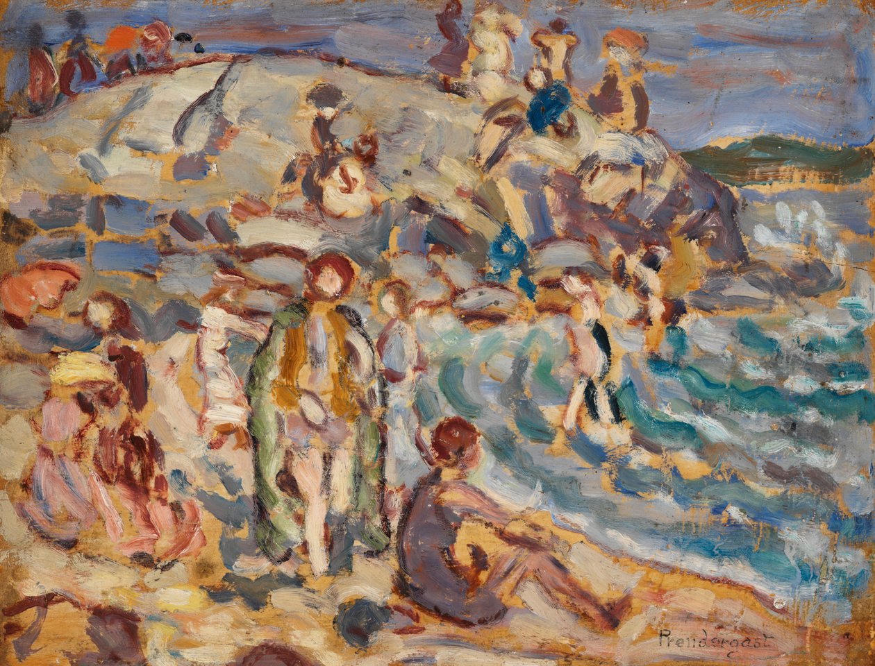Strandszene und Hügel von Maurice Prendergast
